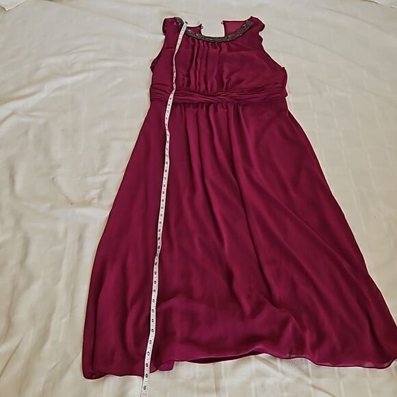 Yessica Women's Beaded Neckline Chiffon, Twisted Belt  Maxi Dress 12 Burgundy - Picture 8 of 16